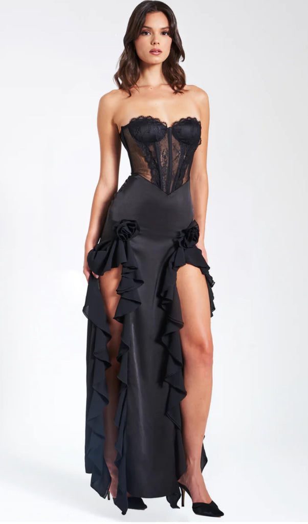 black lace corset dress